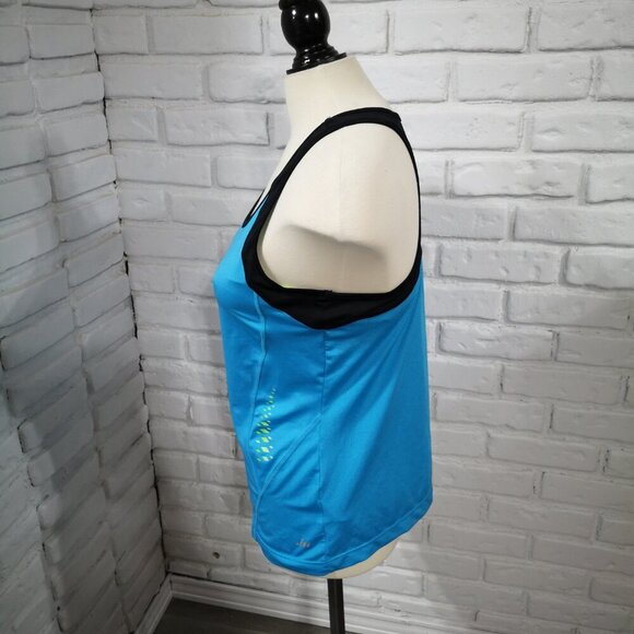 Moret Ultra Speed-Dri Ladies Size Large Blue Black & Lime Racer Back Top - Picture 4 of 9